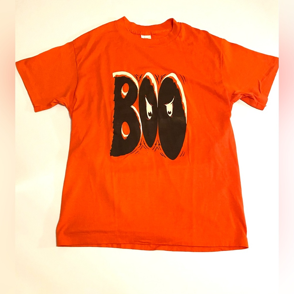 Vintage NOS Halloween BOO Orange Short Sleeve Tee Shirt , Size Large / Medium
